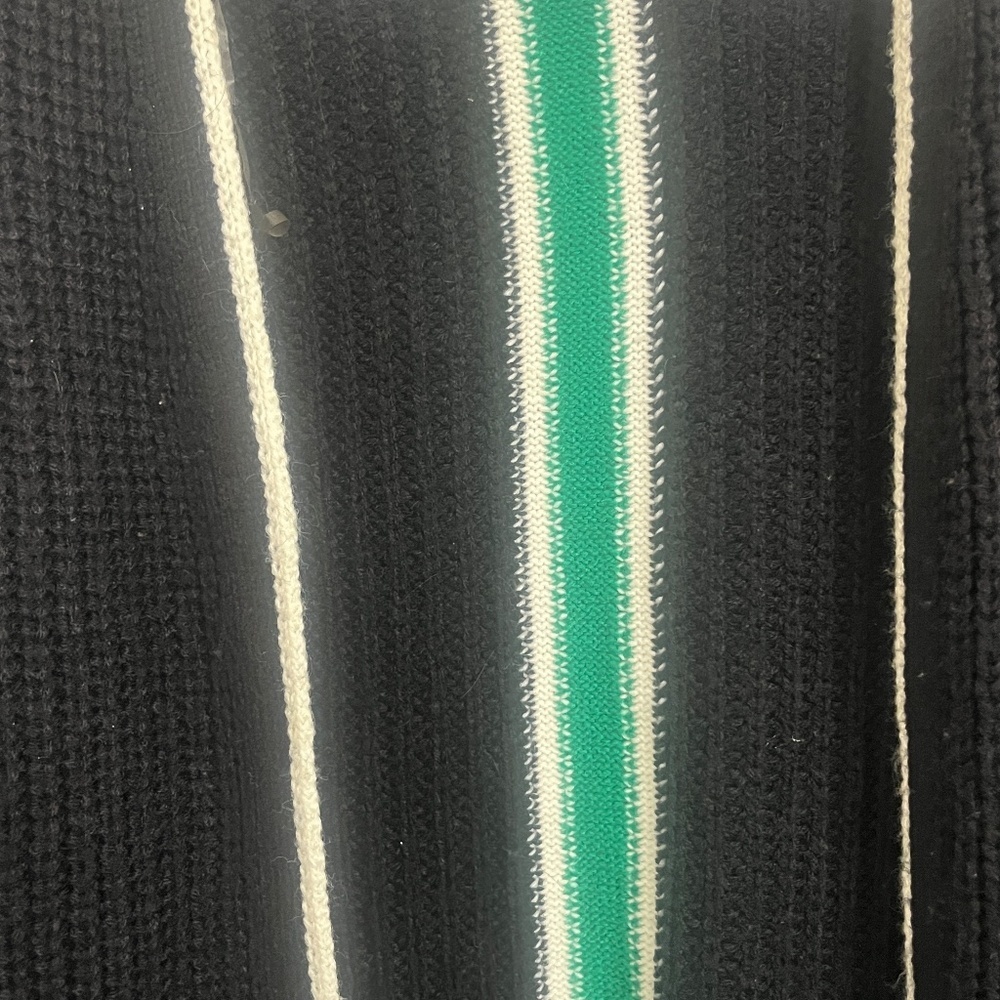 Open Front Knit Cardigan - Navy with Green & Cream Stripe Detail - Picture 7 of 7